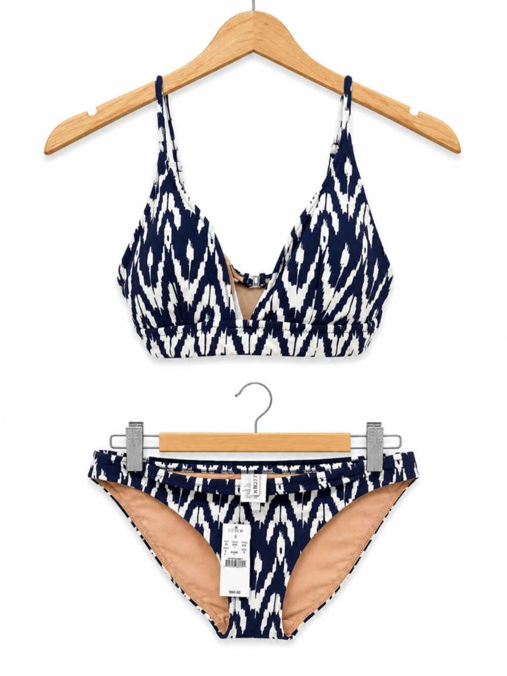 J.Crew Navy & White Ikat Print Two Piece Bikini Swimsuit Set